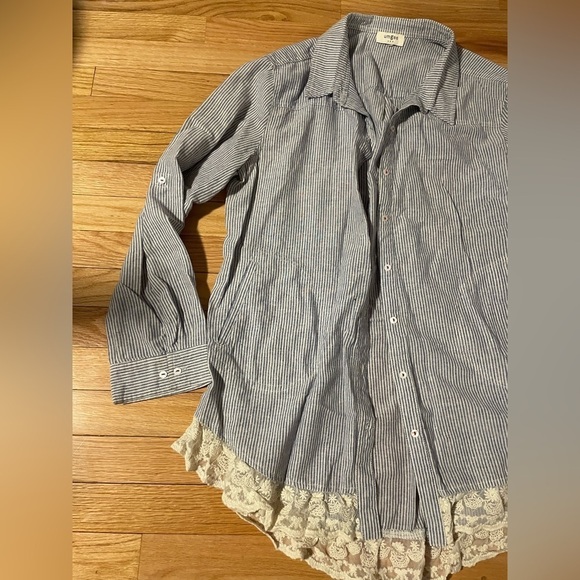 UMGEE Striped Blue and White Button Down Long Sleeve - Picture 4 of 7